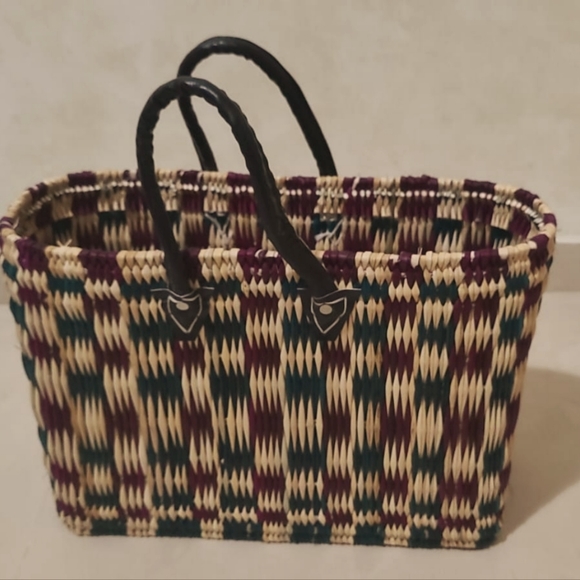 NEW - Hand Woven Bag, Purple, Green and tan - Picture 1 of 4